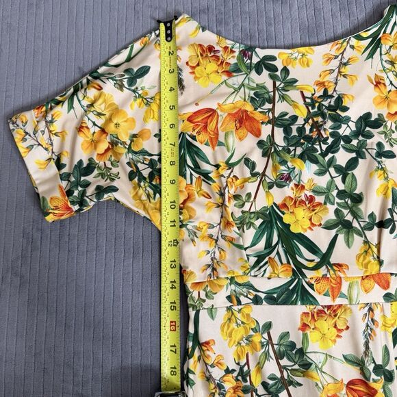 Alexia Admor Lane Boatneck Midi Dress Size XS Yellow Floral Side Slit - Picture 10 of 10